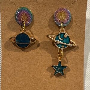 Hand crafted Rainbows in space drop earrings